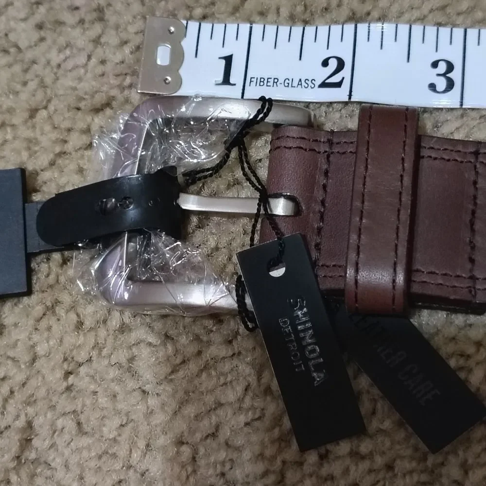 NWT Men’s Shinola Double Stitch Leather Belt Dark Brown, Size 32